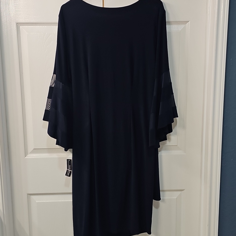 NWT 18W R&M Richards Navy Rhinestone Faux Wrap Belle Sleeve Dress Wedding Dressy - Picture 5 of 15